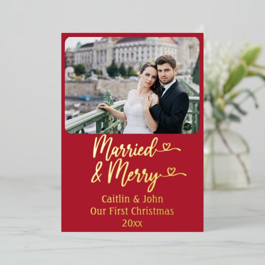 Getrouwd Vrolijke Passen getrouwd Custom Rood Eers Folie Feestdagenkaart (Staand Voorkant)