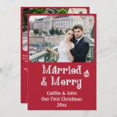 Getrouwd Vrolijke Passen getrouwd Eerste Kerstmis  Feestdagenkaart (Voorkant / Achterkant)