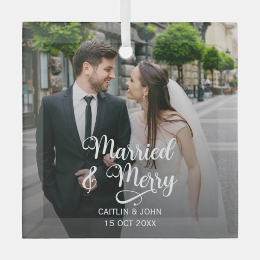 Getrouwd Vrolijke Passen getrouwd Eerste Kerstmis  Glas Ornament (Voorkant)