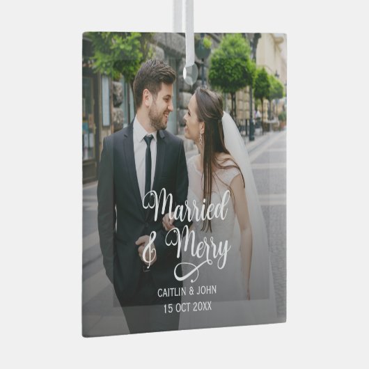 Getrouwd Vrolijke Passen getrouwd Eerste Kerstmis  Glas Ornament (Voorkant Rechts)