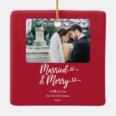 Getrouwd Vrolijke Passen getrouwd Eerste Kerstmis  Keramisch Ornament (Achterkant)