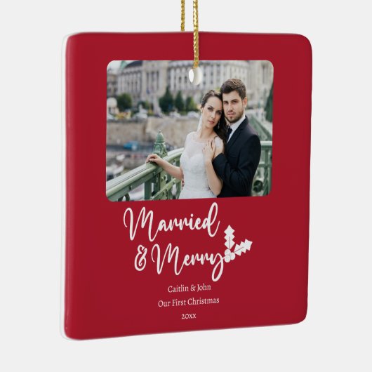 Getrouwd Vrolijke Passen getrouwd Eerste Kerstmis  Keramisch Ornament (Rechts)
