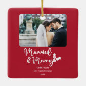 Getrouwd Vrolijke Passen getrouwd Eerste Kerstmis  Keramisch Ornament (Achterkant)