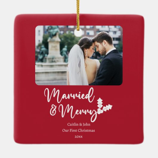 Getrouwd Vrolijke Passen getrouwd Eerste Kerstmis  Keramisch Ornament (Achterkant)