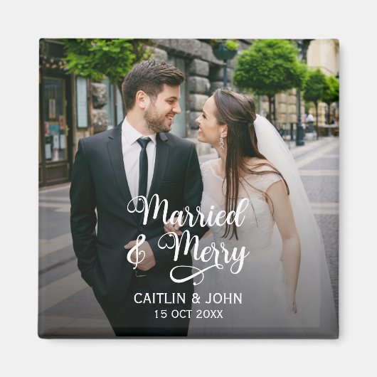 Getrouwd Vrolijke Passen getrouwd Eerste Kerstmis  Magneet (Voorkant)