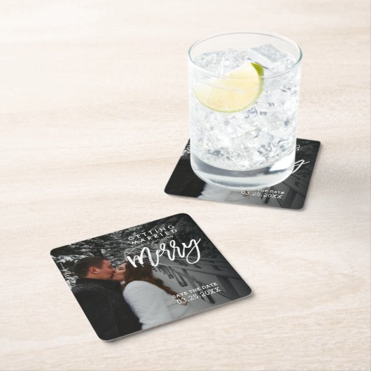 Getrouwd worden Modern Rustic Save The Date Kartonnen Onderzetters (Insitu)