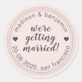 Getrouwd worden Save the Date Pastel Pink Ronde Sticker