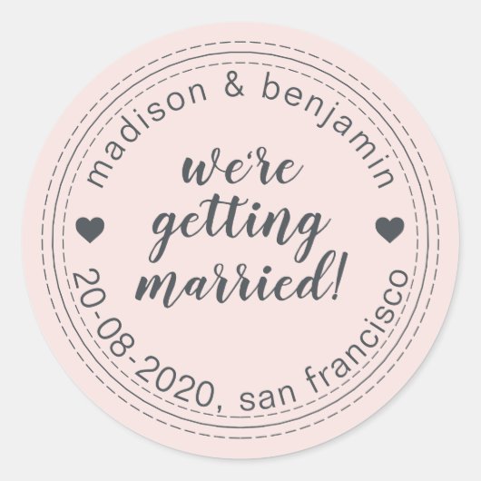 Getrouwd worden Save the Date Pastel Pink Ronde Sticker (Voorkant)