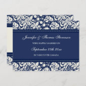 Getrouwde aankondiging Briefkaarten Blue Damask (Voorkant / Achterkant)