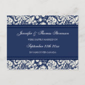 Getrouwde aankondiging Briefkaarten Blue Damask (Voorkant)