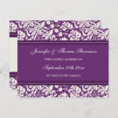 Getrouwde aankondiging Briefkaarten Plum Damask (Voorkant / Achterkant)