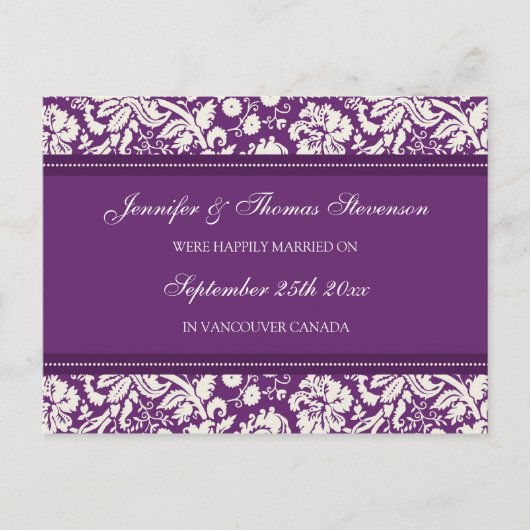 Getrouwde aankondiging Briefkaarten Plum Damask (Voorkant)
