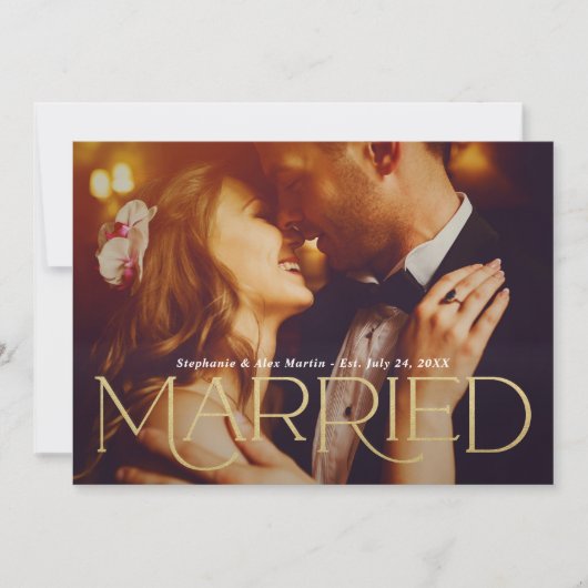 Getrouwde Elegant Gold Type Weddenfoto Aankondiging (Voorkant)