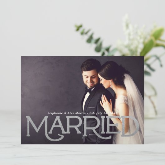 Getrouwde Elegant Silver Type Weddenfoto Aankondiging (Staand voorkant)