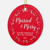 Getrouwde en prettige kerstfeestfoto Foto Keramisch Ornament (Links)