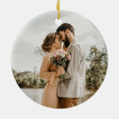 Getrouwde en prettige kerstfeestfoto Foto Keramisch Ornament (Achterkant)