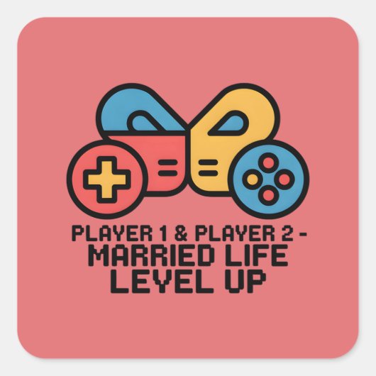 Getrouwde Gamer Speler 1 & 2 Vierkante Sticker (Voorkant)