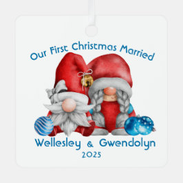 Getrouwde kabouters eerste kerst metalen ornament