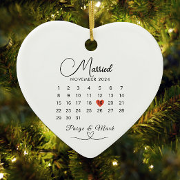 Getrouwde kalender Trouwdatum KeepSake White Keramisch Ornament
