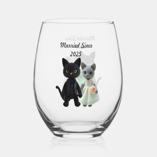 Getrouwde katten 2025 wijnglas zonder voet (Voorkant)