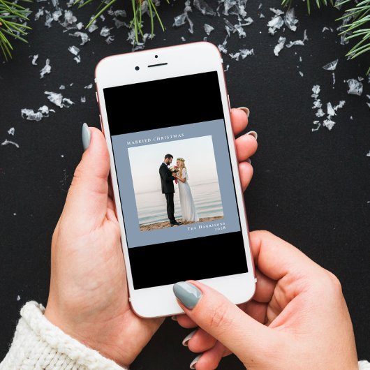 Getrouwde Kerst Dusty Blauwe Foto Feestdagenkaart