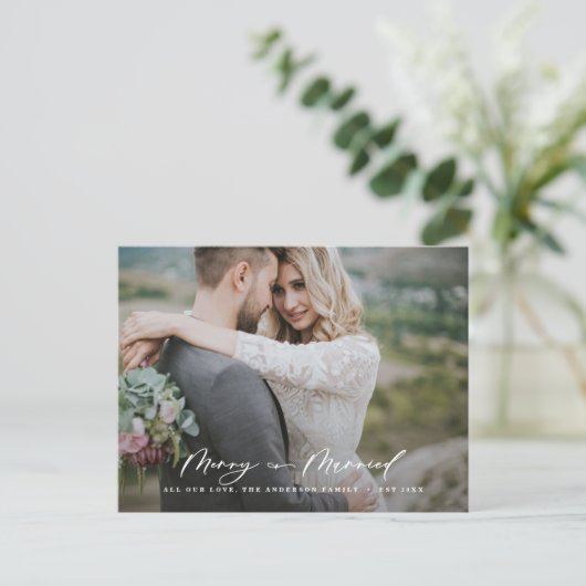 Getrouwde kerst elegante botanische foto nieuw get feestdagenkaart (Staand voorkant)