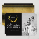 Getrouwde Kerst Gouden gewei Fotokaarten Feestdagenkaart (Voorkant / Achterkant)
