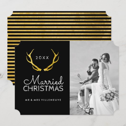 Getrouwde Kerst Gouden gewei Fotokaarten Feestdagenkaart (Voorkant / Achterkant)