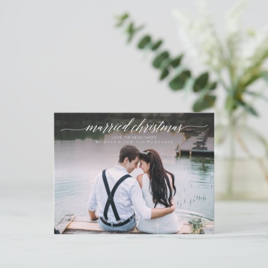 Getrouwde kerst Pas getrouwd foto | witscript Feestdagenkaart (Staand voorkant)