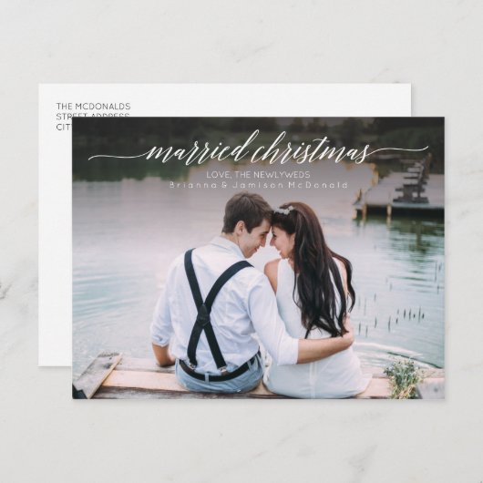 Getrouwde kerst Pas getrouwd foto | witscript Feestdagenkaart (Voorkant / Achterkant)