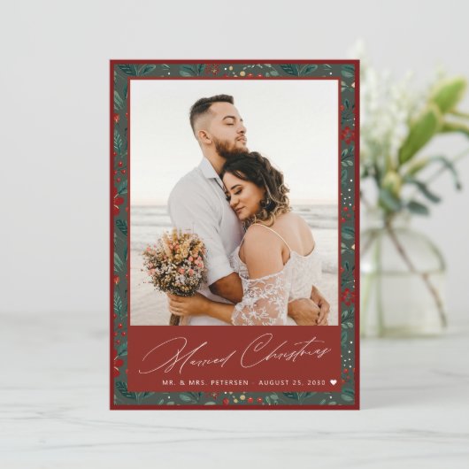 Getrouwde kerst pasgetrouwde vakantie aankondiging (Staand voorkant)
