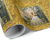 Getrouwde kerstfeest Elegant Gold Type Weddenfoto Cadeaupapier (Rol Hoek)