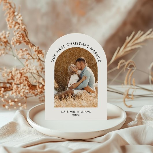 Getrouwde Kerstfoto Boog Kerst Kaart