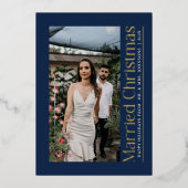 Getrouwde Kerstfoto Passen getrouwd Navy Blue Folie Feestdagenkaart (Voorkant)