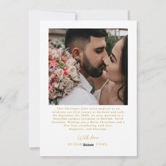 Getrouwde Kerstfoto Passen getrouwd Wit & Goud Feestdagenkaart (Achterkant)