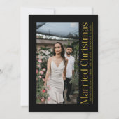 Getrouwde Kerstfoto Passen getrouwd Zwart & Goud Feestdagenkaart (Voorkant)