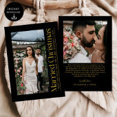 Getrouwde Kerstfoto Passen getrouwd Zwart & Goud Feestdagenkaart