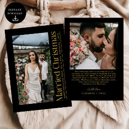 Getrouwde Kerstfoto Passen getrouwd Zwart & Goud Feestdagenkaart