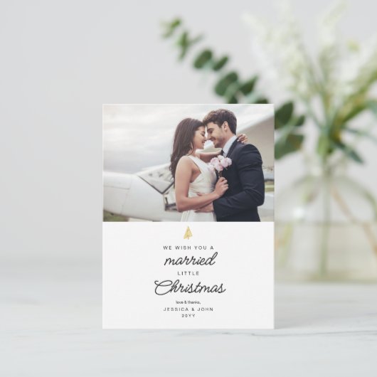 Getrouwde kerstfoto Weddenschap Bedankt Feestdagenkaart (Staand voorkant)