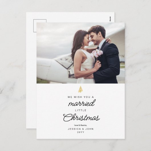 Getrouwde kerstfoto Weddenschap Bedankt Feestdagenkaart (Voorkant / Achterkant)
