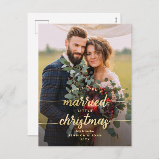 Getrouwde kerstfoto Weddenschap Bedankt Feestdagenkaart (Voorkant / Achterkant)