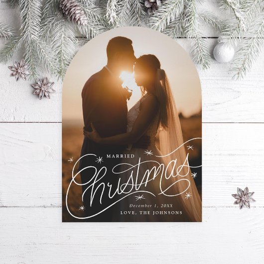 Getrouwde Kerstmis Hand-Lettered Holiday Photo Car Kaart