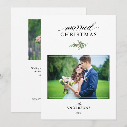 Getrouwde Kerstmis Pas getrouwd 2 Foto's Kerstmis Feestdagenkaart (Voorkant / Achterkant)