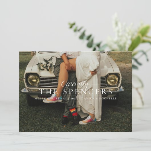 Getrouwde Kerstmis | Pas getrouwd eerste vakantief Feestdagenkaart (Staand voorkant)