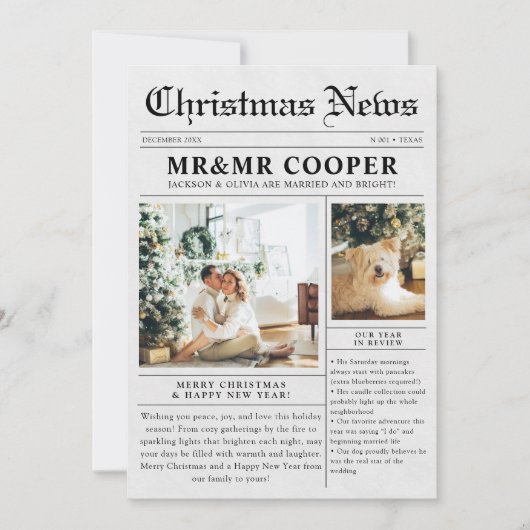 Getrouwde krant kerstfoto feestdagenkaart (Voorkant)