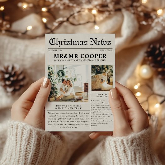 Getrouwde krant kerstfoto feestdagenkaart