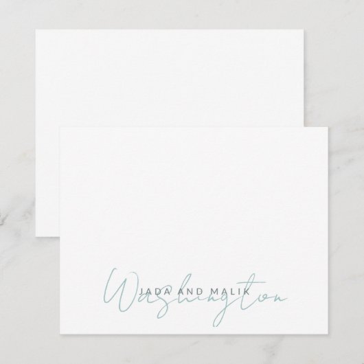 Getrouwde naam Bruiloft Monogram Blauw Wit Notitiekaartje (Voorkant / Achterkant)