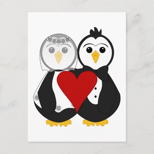 Getrouwde pinguïns verliefd briefkaart (Voorkant)