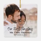 Getrouwde vrolijke foto eerste kerstmodern keramisch ornament (Achterkant)