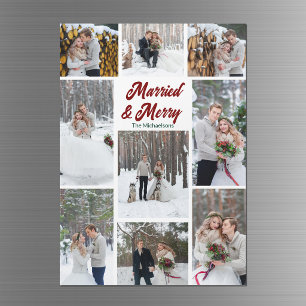 Getrouwde & vrolijke kerstfoto-collage-magneet